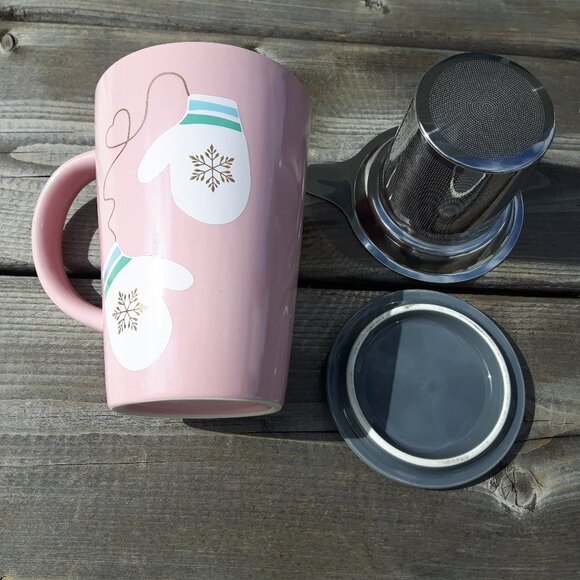 Davids Tea Perfect Mug Pink Mittens Mug & Lid - Picture 2 of 4